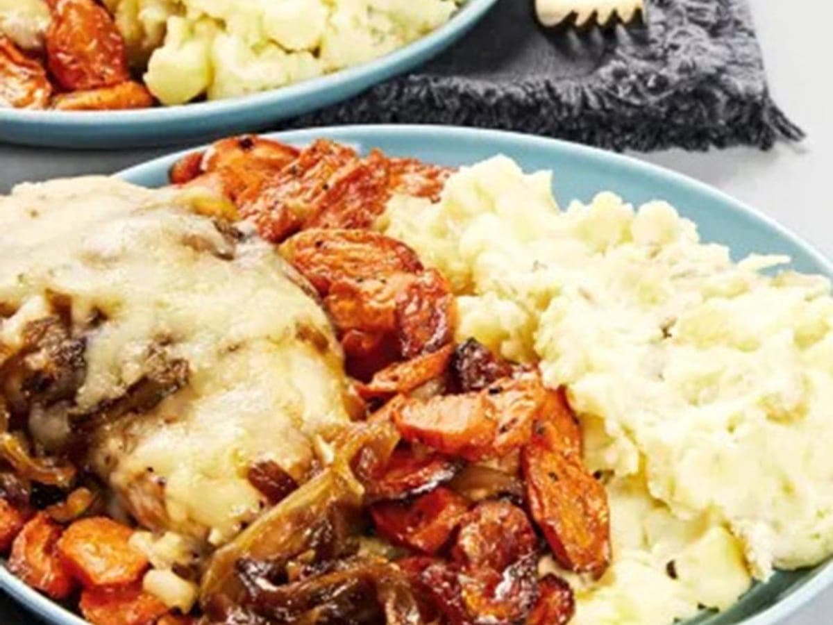 French Onion Chicken with Roasted Carrots & Mashed Potatoes — United States recipe