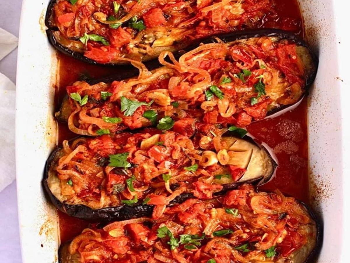 Imam bayildi with BBQ lamb & tzatziki — Turkish recipe