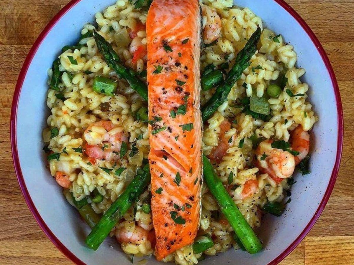 Salmon Prawn Risotto — Italian recipe
