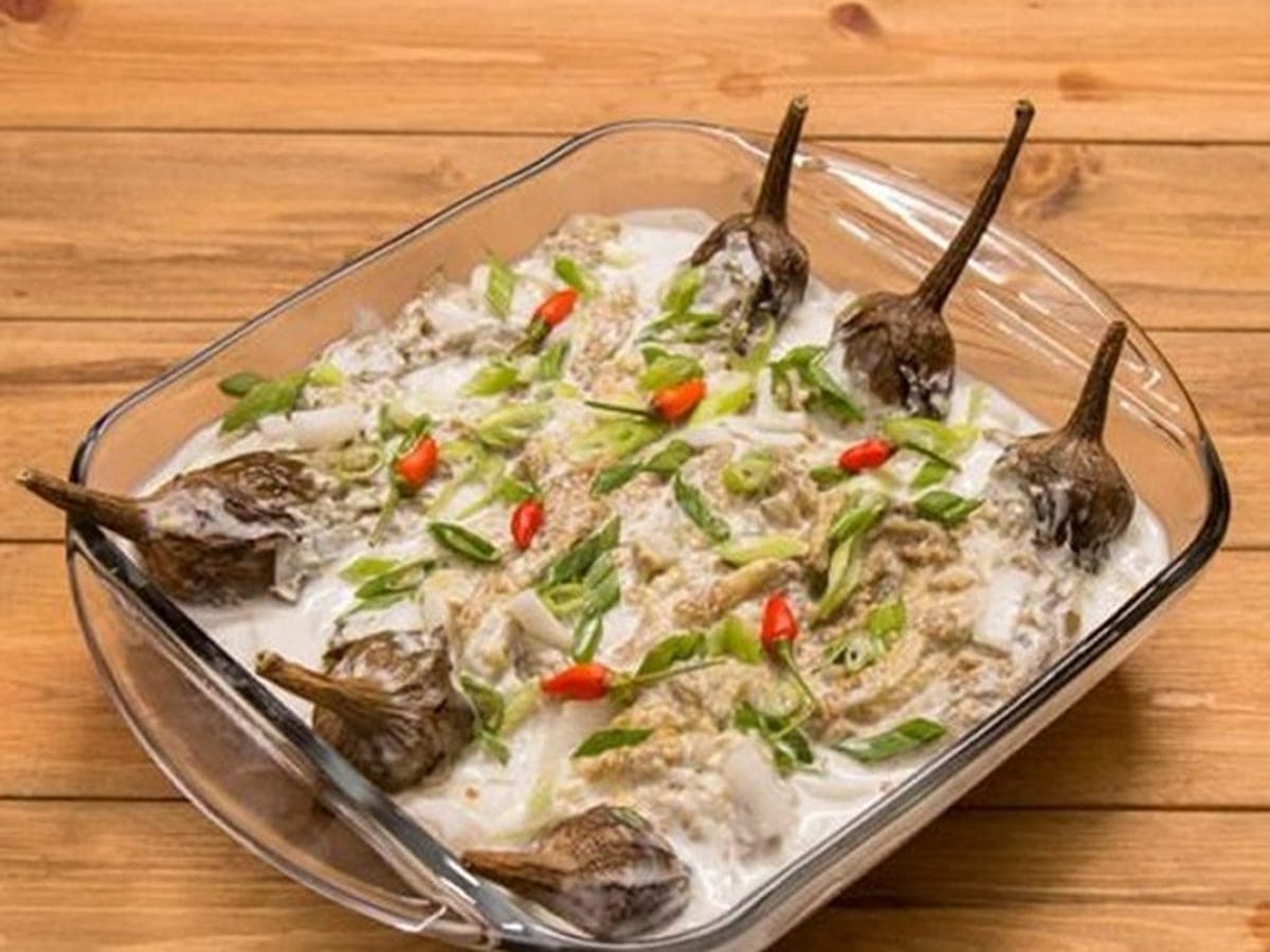 Grilled eggplant with coconut milk — Filipino recipe